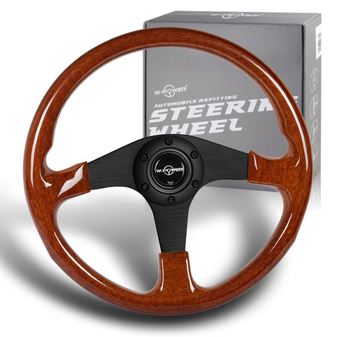 W-Power 350MM Brown Galaxy Wood 6-Holes Matt Black Spoke 14-Inch Steering Wheel