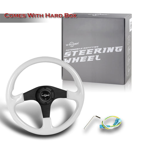 W-Power 350MM White Galaxy Wood 6-Holes Matt Black Spoke 14-Inch Steering Wheel