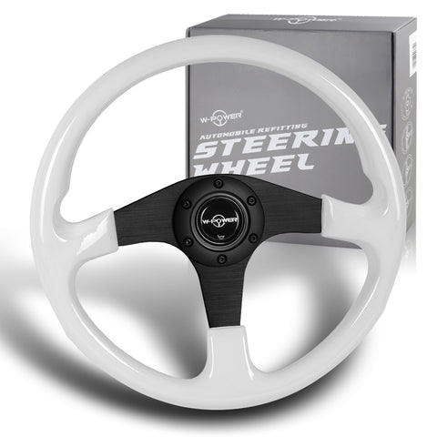 W-Power 350MM White Galaxy Wood 6-Holes Matt Black Spoke 14-Inch Steering Wheel