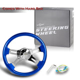 W-Power 406mm Blue Wood Grip 5-Hole Chrome 4-Spoke 16-Inch Steering Wheel + Horn