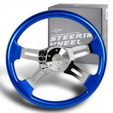 W-Power 406mm Blue Wood Grip 5-Hole Chrome 4-Spoke 16-Inch Steering Wheel + Horn