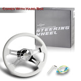 W-Power 406mm White Wood Grip 5-Hole Chrome 4-Spoke 16-Inch Steering Wheel +Horn