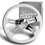 W-Power 406mm White Wood Grip 5-Hole Chrome 4-Spoke 16-Inch Steering Wheel +Horn