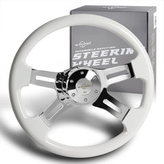 W-Power 406mm White Wood Grip 5-Hole Chrome 4-Spoke 16-Inch Steering Wheel +Horn
