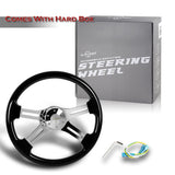 W-Power 457mm Black Wood Grip 5-Hole Chrome 4-Spoke 18-Inch Steering Wheel +Horn