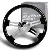 W-Power 457mm Black Wood Grip 5-Hole Chrome 4-Spoke 18-Inch Steering Wheel +Horn
