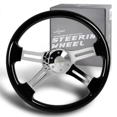 W-Power 457mm Black Wood Grip 5-Hole Chrome 4-Spoke 18-Inch Steering Wheel +Horn