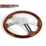 W-Power 457mm Dark Wood Grip 5-Hole Chrome 4-Spoke 18-Inch Steering Wheel + Horn