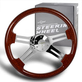W-Power 457mm Dark Wood Grip 5-Hole Chrome 4-Spoke 18-Inch Steering Wheel + Horn