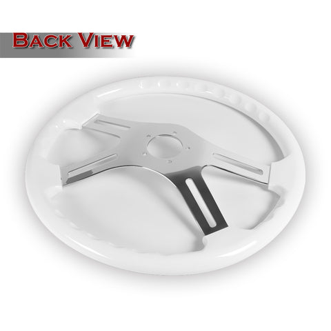 W-Power 457mm White Wood Grip 5-Hole Chrome 4-Spoke 18-Inch Steering Wheel +Horn