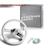 W-Power 457mm White Wood Grip 5-Hole Chrome 4-Spoke 18-Inch Steering Wheel +Horn