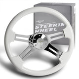 W-Power 457mm White Wood Grip 5-Hole Chrome 4-Spoke 18-Inch Steering Wheel +Horn