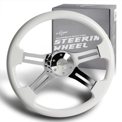 W-Power 457mm White Wood Grip 5-Hole Chrome 4-Spoke 18-Inch Steering Wheel +Horn