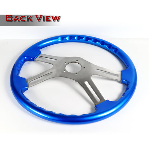 W-Power 457mm Blue Wood Grip 5-Hole Billet 4-Spoke 18-Inch Steering Wheel + Horn