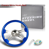 W-Power 457mm Blue Wood Grip 5-Hole Billet 4-Spoke 18-Inch Steering Wheel + Horn