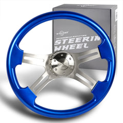 W-Power 457mm Blue Wood Grip 5-Hole Billet 4-Spoke 18-Inch Steering Wheel + Horn