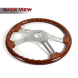 W-Power 457mm Dark Wood Grip 5-Hole Billet 4-Spoke 18-Inch Steering Wheel + Horn