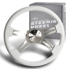 W-Power 457mm White Wood Grip 5-Hole Billet 4-Spoke 18-Inch Steering Wheel +Horn