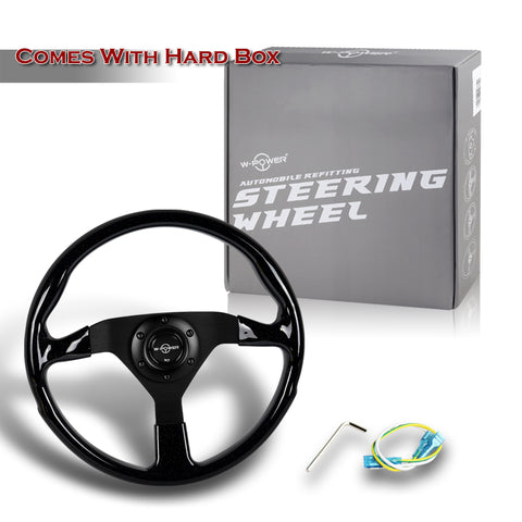 W-Power 14" Reinforced Black Galaxy Classic Wood Matt Black Spoke Steering Wheel