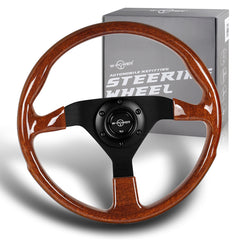 W-Power 14" Reinforced Brown Galaxy Classic Wood Matt Black Spoke Steering Wheel