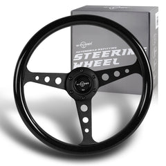 W-Power 14" Black Galaxy Colored Wood 6-Hole 3-Spoke Black Center Steering Wheel