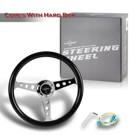 W-Power 14" Black Galaxy Colored Wood 6-Hole Spoke Chrome Center Steering Wheel