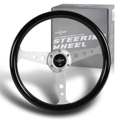 W-Power 14" Black Galaxy Colored Wood 6-Hole Spoke Silver Center Steering Wheel