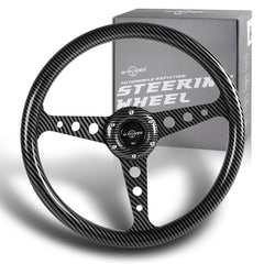 W-Power 14" Carbon Fiber Look Grip 6-Hole 3-Spoke 350mm Racing Steering Wheel