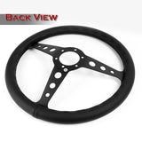 W-Power 14" Black Leather Black Stitch 6-Hole Spoke Black Center Steering Wheel