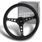 W-Power 14" Black Leather Black Stitch 6-Hole Spoke Black Center Steering Wheel