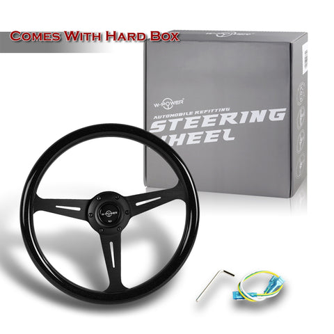 W-Power 14" Black Galaxy Colored Wood 6-Hole 3-Spoke Black Center Steering Wheel