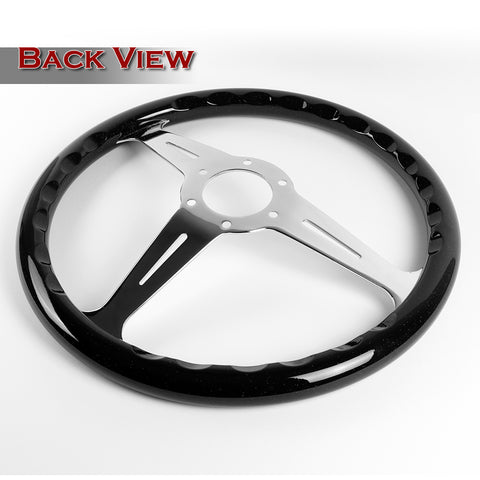 W-Power 14" Black Galaxy Colored Wood 6-Hole Spoke Chrome Center Steering Wheel