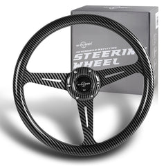 W-Power 14" Carbon Fiber Look Grip 6-Hole 3-Spoke 350mm Racing Steering Wheel