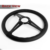 W-Power 14" Black Leather Black Stitch 6-Hole Spoke Black Center Steering Wheel