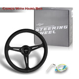 W-Power 14" Black Leather Black Stitch 6-Hole Spoke Black Center Steering Wheel