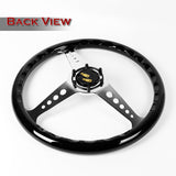 W-Power 350MM Black Galaxy Colored Wood 6-Hole Chrome Spoke 14" Steering Wheel