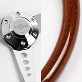 W-Power 350MM Classic Brown Wood Grain 6-Hole Chrome Spoke 14" Steering Wheel