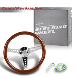 W-Power 350MM Classic Brown Wood Grain 6-Hole Chrome Spoke 14" Steering Wheel