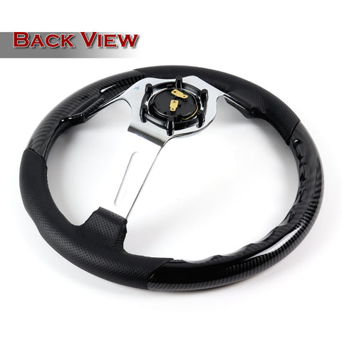 W-Power 13.5" Carbon Fiber Look Grip 6-Hole Chrome 3-Spoke Racing Steering Wheel