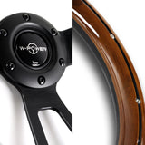 W-Power 343MM 13.5" Dark Wood Grip 6-Hole Black 3-Spoke Vintage Steering Wheel