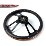 W-Power 343MM 13.5" Dark Wood Grip 6-Hole Black 3-Spoke Vintage Steering Wheel