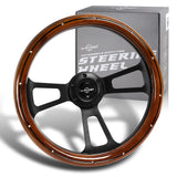 W-Power 343MM 13.5" Dark Wood Grip 6-Hole Black 3-Spoke Vintage Steering Wheel