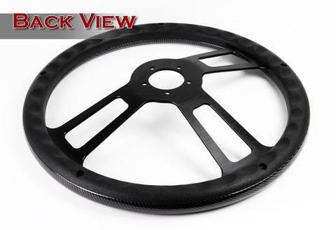 W-Power 18" Carbon Fiber Look Grip 5-Hole Black 3-Spoke Vintage Steering Wheel