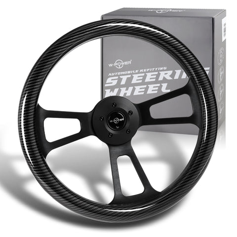 W-Power 18" Carbon Fiber Look Grip 5-Hole Black 3-Spoke Vintage Steering Wheel