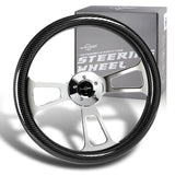 W-Power 18" Carbon Fiber Look Grip 5-Hole Chrome 3-Spoke Vintage Steering Wheel