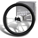 W-Power 18" Black Leather Grip 5-Hole Chrome 3-Spoke Vintage Steering Wheel