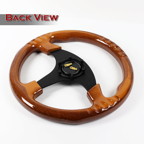 W-Power 330MM Brown Wood Grain W/ Black Line Black Spoke 13-Inch Steering Wheel