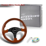 W-Power 330MM Brown Wood Grain W/ Black Line Black Spoke 13-Inch Steering Wheel