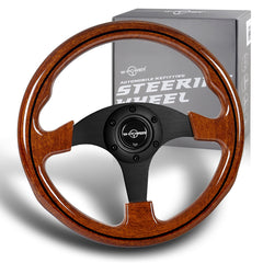 W-Power 330MM Brown Wood Grain W/ Black Line Black Spoke 13-Inch Steering Wheel