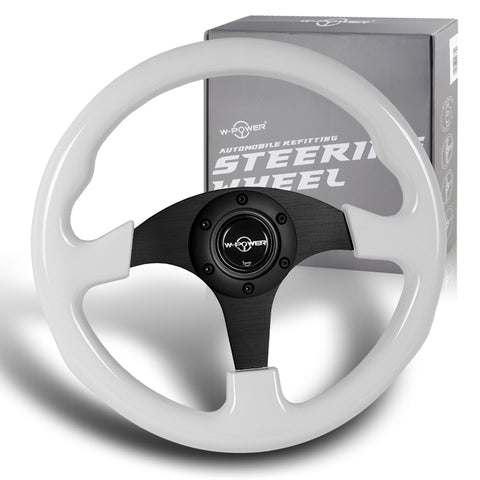 W-Power 330MM White Wood Grain 6-Holes Matt Black Spoke 13-Inch Steering Wheel